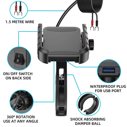 Montage du téléphone à moto avec chargeur USB C 20W Port de charge rapide Port imperméable Motorcycle de moto Habilleur de téléphone portable