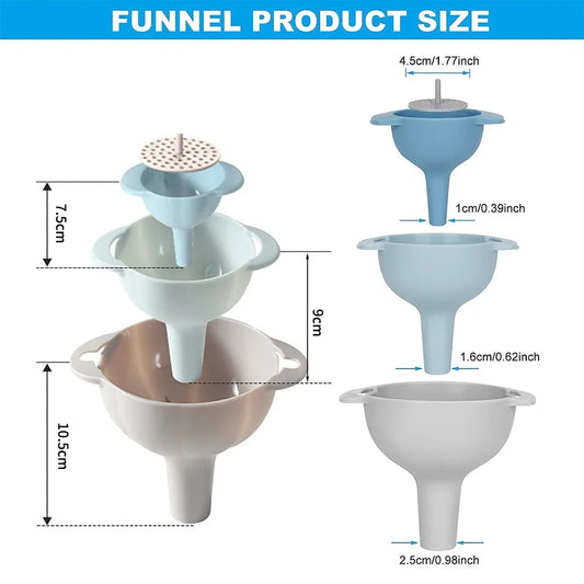 Versatile 4-in-1 Funnel Set - Food-Grade, BPA-Free, with Strainer for Easy Bottle Filling and Kitchen Use