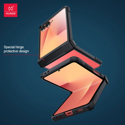 Xundd pour Samsung Z Flip 7 Case Galaxy Z Flip 3 4 5 6 Boîte d'amortisseur Airbag Airbag Couverture transparente en verre pour 갤럭시 Z 플립 7