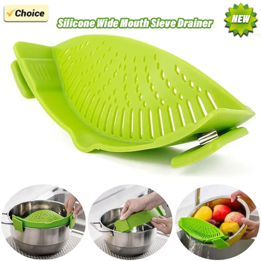 Universal Silicone Pot Edge Drouger Cuisine Clip à casserole Pot Pot Anti-télécrafeur Fruit Vegetable Lavage Filtre Nouilles collander