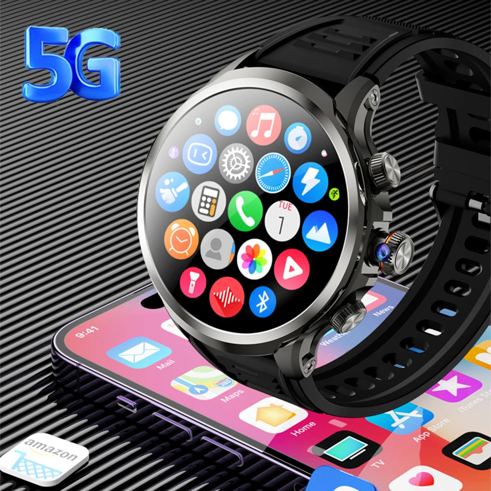 5G/4G Android 9.0 Smart Watch 1,95 pouces AMOLED 1880mAh Batterie 900W Caméra 8 Go + 128 Go RAM GPS WiFi Google App Download SmartWatch