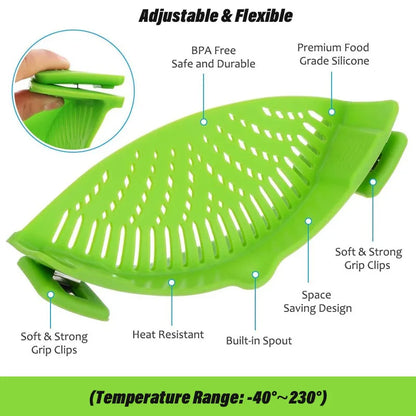 Universal Silicone Pot Edge Drainer Kitchen Clip-on Pan Pot Anti-spill Strainer Fruit Vegetable Washing Filter Noodles Colander