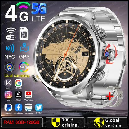 5G/4G Android 9.0 Smart Watch 1,95 pouces AMOLED 1880mAh Batterie 900W Caméra 8 Go + 128 Go RAM GPS WiFi Google App Download SmartWatch