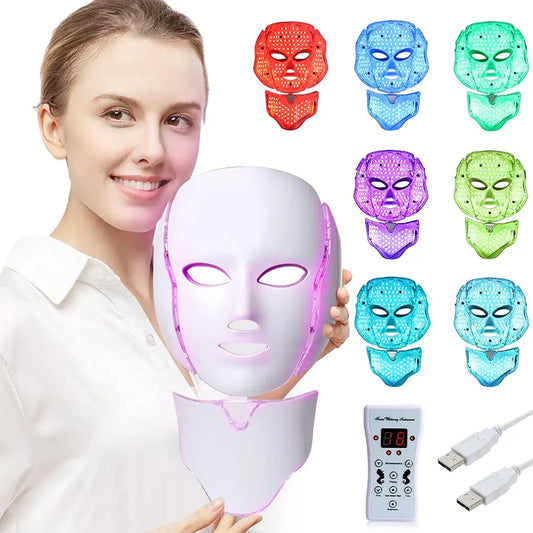 Masque facial à 7 couleurs LED avec visage + cou beauté Photon Thérapie Anti acné Whitening Whitening Skin Care Tools for Spa