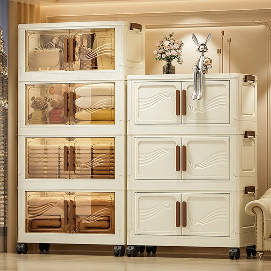Boîte de rangement pliable avec porte claire - spacieuse, durable et facile à assembler - idéal pour organiser des vêtements, des livres, des jouets et