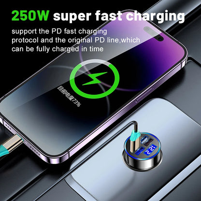 Chargeur de voiture à LED 250W 5 ports Frappe-charge PD QC3.0 USB C Téléphone Car Chargeur Type C Adaptateur en voiture pour iPhone Samsung Huawei Xiaomi