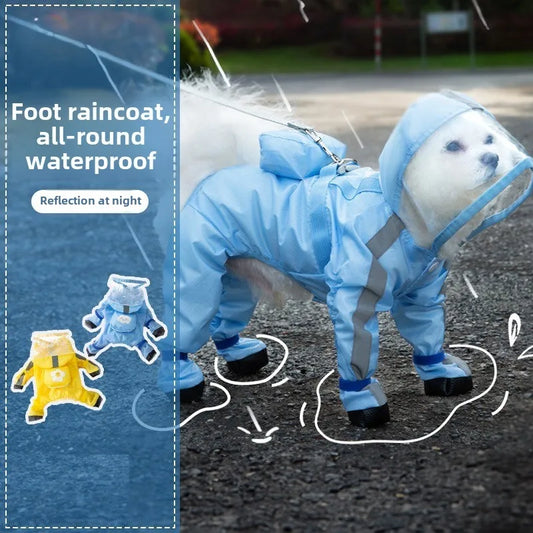 Puppy leashable full-body raincoat waterproof all-inclusive footed small dog rainy day snow day clothes
