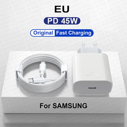 Chargeur d'origine 45W rapide de type C pour Samsung Galaxy S22 S23 S24 Ultra S21 S20 Fe S10 Note 20 plus A71 A80 Câble de charge rapide