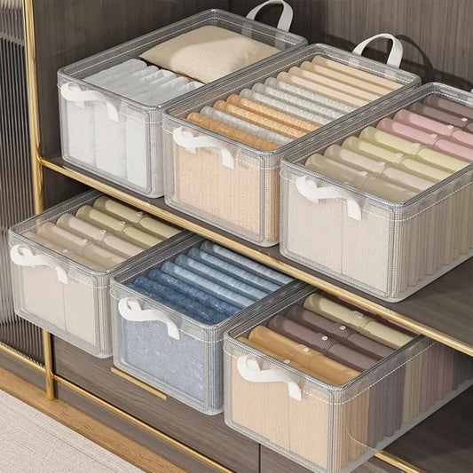 Organisateur de placard empilable avec boîte de rangement en tissu de poignée sur des paniers à cadre en acier Conteneurs pour l'organisation à domicile