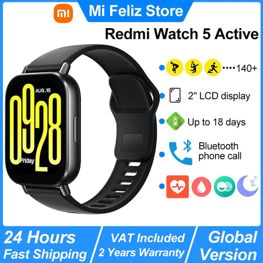 Montre connectée Xiaomi Redmi Watch 5 Active, Bluetooth 5.3, mesure de l'oxygène dans le sang, fréquence cardiaque, prise en charge des appels vocaux Bluetooth 2" Écran LCD