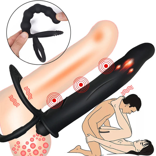 Vibrateur de bouchon de bouchon anal à double pénétration vibrateur pour hommes STRAP sur pénis Massage Vagin Prises de sexe adultes pour les couples 18+