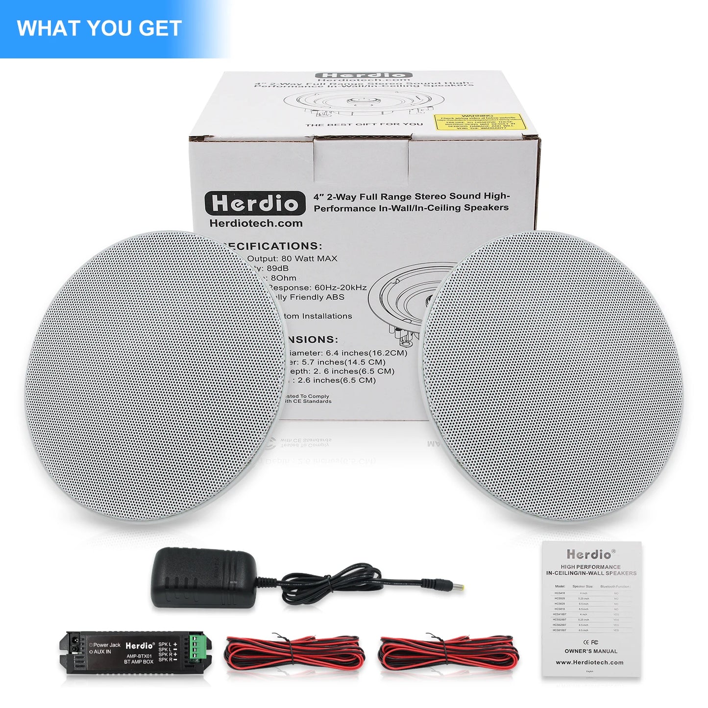 Herdio 4 pouces à chasse d'eau Mont à deux voies de plafond stéréo haut-parleur Bluetooth pour placement intérieur et extérieur dans la salle de bain chambre à coucher