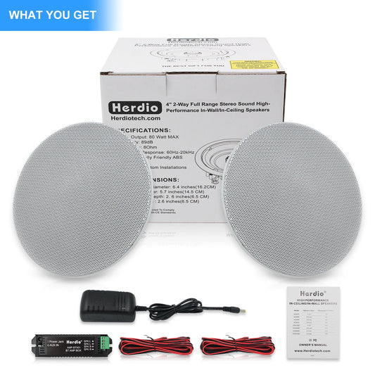 Herdio 4 pouces à chasse d'eau Mont à deux voies de plafond stéréo haut-parleur Bluetooth pour placement intérieur et extérieur dans la salle de bain chambre à coucher