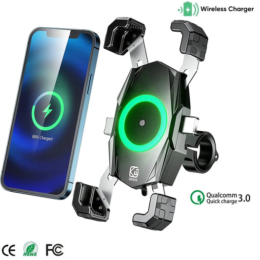 Motorcycle Phone Support Qi 15W Chargeur sans fil USB C 20W Charge rapide One Push Imperproof Moto MotoBike Growbar Mount de téléphone