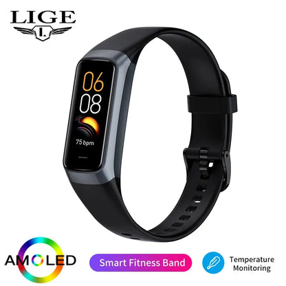 LIGE AMOLED SMART Watch Men 2023 Smart Band Women Heart Rate Blood Smartwatch Bracelet Smart Bracelet Sport Tracker