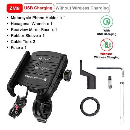 DeeLife Motorcycle Téléphone Portez pour Moto Motor Mirror Mobile Stand Support USB Charger Wireless Charging Telephone