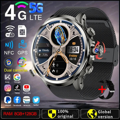 5G/4G Android 9.0 Smart Watch 1,95 pouces AMOLED 1880mAh Batterie 900W Caméra 8 Go + 128 Go RAM GPS WiFi Google App Download SmartWatch