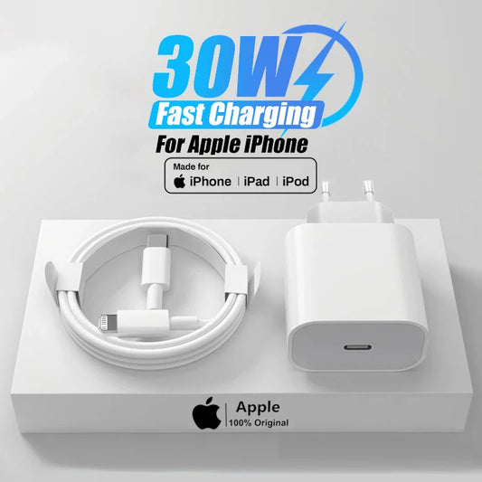 Pour Apple Original 30W Charger rapide pour iPhone 16 15 14 13 12 11 Pro Max XR XS X 7 8 Plus Câble Lightnings Type C de charge rapide