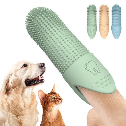 Brosse à dents de chien, brosse à dents de doigt à 360 ° pour chiens, Silicone de qualité Silicone Brosse à dents de doigt pour chiens et chats
