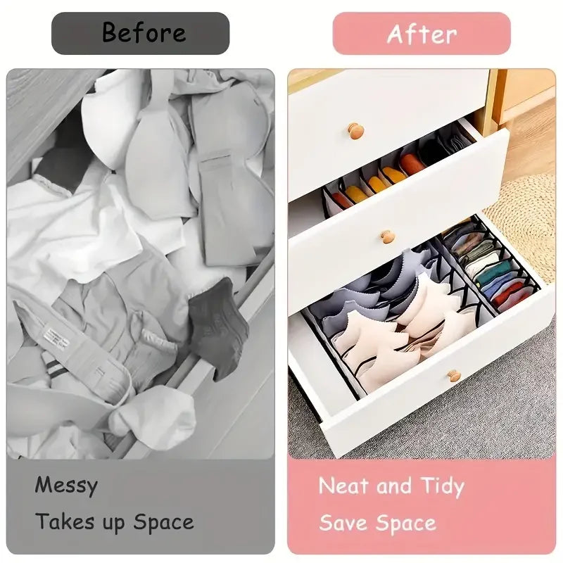 Boîtes de rangement à domicile de 5 packs Sacs de combinaison de sous-vêtements à carreaux pliants - Diviseurs de tiroir en nylon pour chaussettes, culotte et sous-vêtements