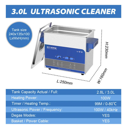 GT Sonic 2L 3L 6L 9L 13L 20L 27L 600W Ultrasonic Clean Degasing Timer Timer Digital Ultra Sonic Bath Nettoyer Basher