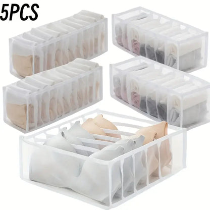 Boîtes de rangement à domicile de 5 packs Sacs de combinaison de sous-vêtements à carreaux pliants - Diviseurs de tiroir en nylon pour chaussettes, culotte et sous-vêtements