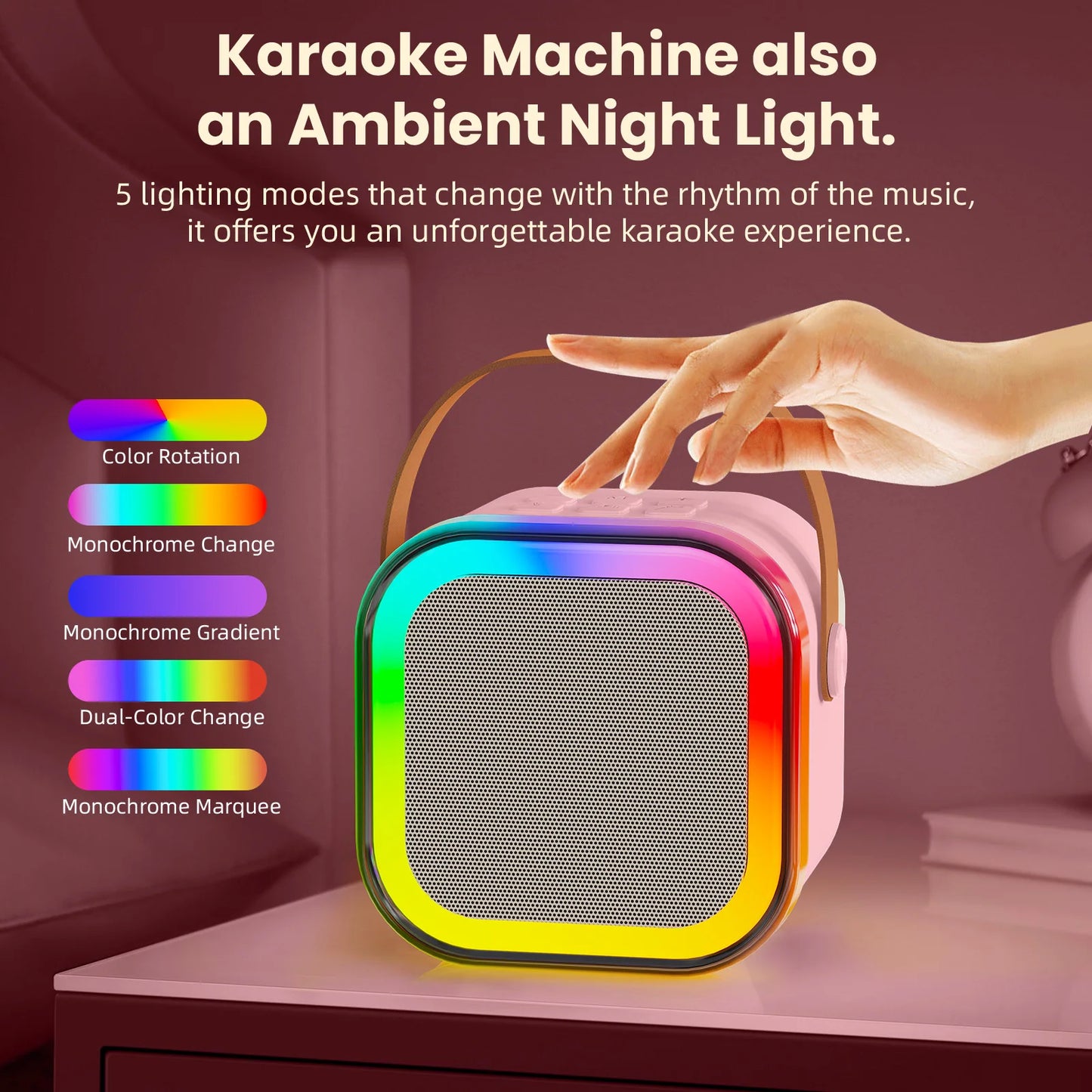 K12 Karaoke Machine Portable Bluetooth 5.3 Système d'enceintes PA avec 2 microphones sans fil Famille à domicile chantant les cadeaux pour enfants
