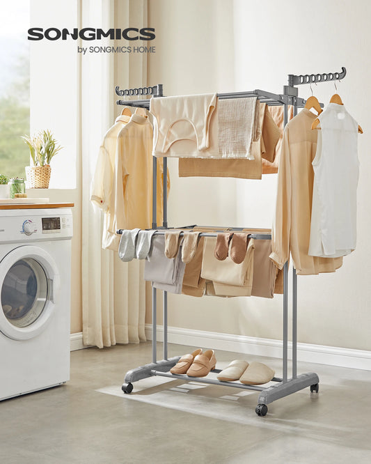 Rack de séchage de vêtements, pliable, 63,5 x 128 x 148 cm, grande capacité, utilisation intérieure et extérieure, gris Dove