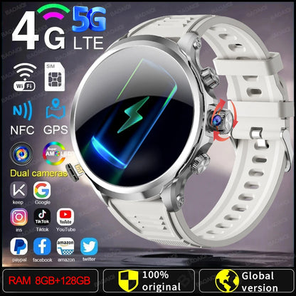 5G/4G Android 9.0 Smart Watch 1,95 pouces AMOLED 1880mAh Batterie 900W Caméra 8 Go + 128 Go RAM GPS WiFi Google App Download SmartWatch