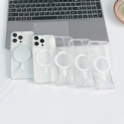 Étui de téléphone transparent magnétique d'origine pour Magsafe pour iPhone 16 15 14 plus 13 12 Mini 11 Pro Max Wireless Charge Retour Couverture