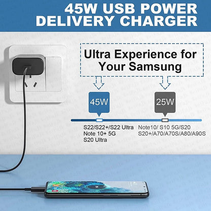 Chargeur d'origine 45W rapide de type C pour Samsung Galaxy S22 S23 S24 Ultra S21 S20 Fe S10 Note 20 plus A71 A80 Câble de charge rapide