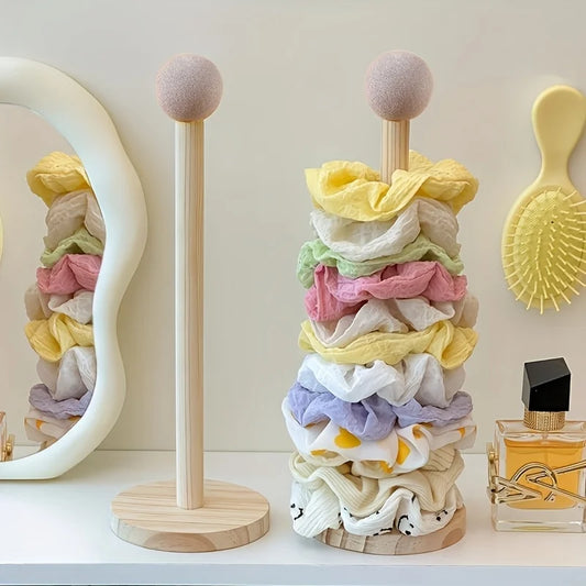 Organisateur d'accessoires de cheveux en bois massif | Conception multicouche, adaptée aux froisses, clips et bijoux | Neutra doux