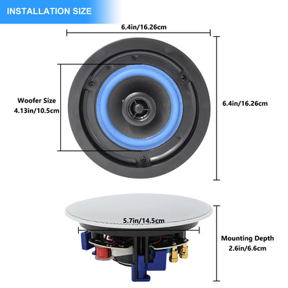 Herdio 4 pouces à chasse d'eau Mont à deux voies de plafond stéréo haut-parleur Bluetooth pour placement intérieur et extérieur dans la salle de bain chambre à coucher