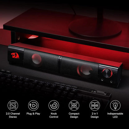 Redragon GS550 PC Gaming Enceintes de jeu 2.0 Channel Desktop Computer Bar de qualité Basse et rétro-éclairément rouge décent