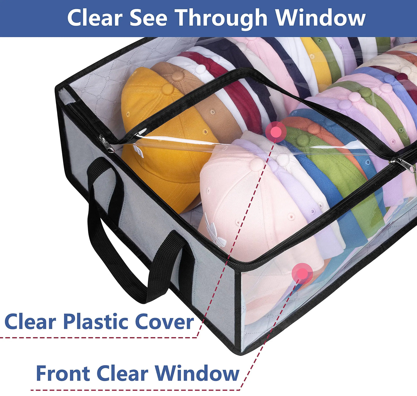 Organisateur de rangement du chapeau pour les casquettes de baseball avec 2 poignées robustes Sac de rangement du chapeau pour les livres et l'organisation de stockage de jouets de vêtements