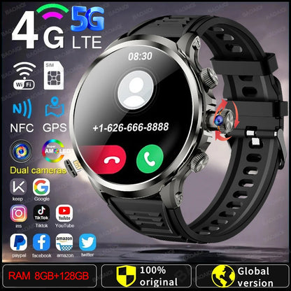 5G/4G Android 9.0 Smart Watch 1,95 pouces AMOLED 1880mAh Batterie 900W Caméra 8 Go + 128 Go RAM GPS WiFi Google App Download SmartWatch