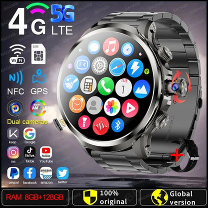 5G/4G Android 9.0 Smart Watch 1,95 pouces AMOLED 1880mAh Batterie 900W Caméra 8 Go + 128 Go RAM GPS WiFi Google App Download SmartWatch