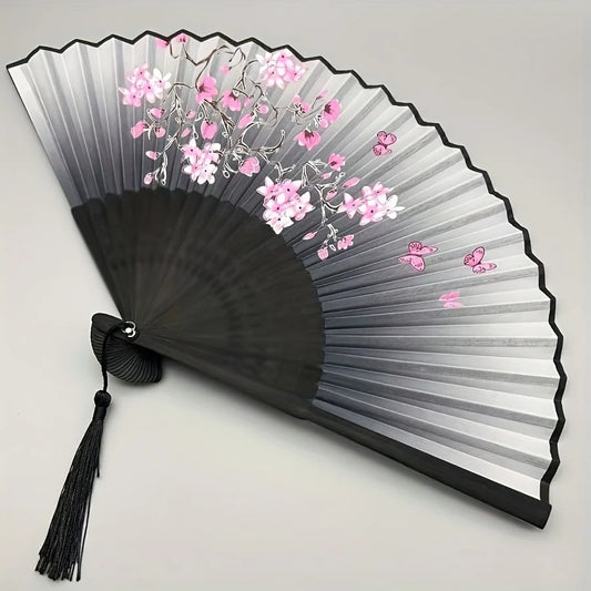 Conception de fleur de cerisier florale vintage Bamboo Portable Fan pliant à la main pour la danse Hanfu, cadeaux de remise des diplômes, décoration intérieure