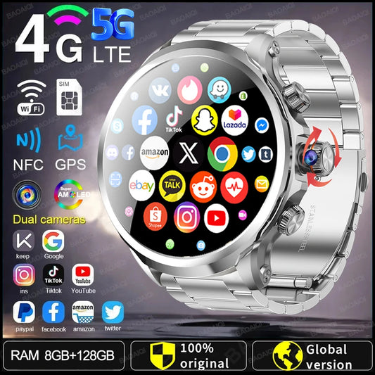 5G/4G Android 9.0 Smart Watch 1,95 pouces AMOLED 1880mAh Batterie 900W Caméra 8 Go + 128 Go RAM GPS WiFi Google App Download SmartWatch