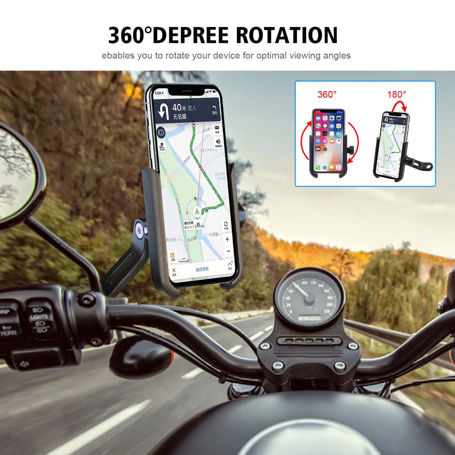 Motorcycle Goidon Mobile Support en aluminium Chargeur USB Miroirs du support de téléphone portable Mont Navigation GPS pour le support de vélo Moto