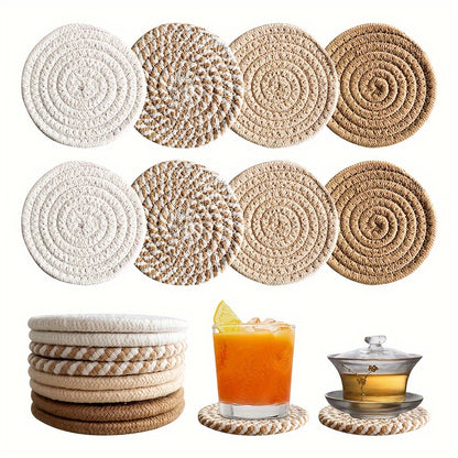 8pcs cocurse absorbant ensemble, tapis de boissons minimalistes pour table basse décor, cadeau de pendaison de maison de bar, série brune, mélange de polyester 100%, doublure de tissu non tissé