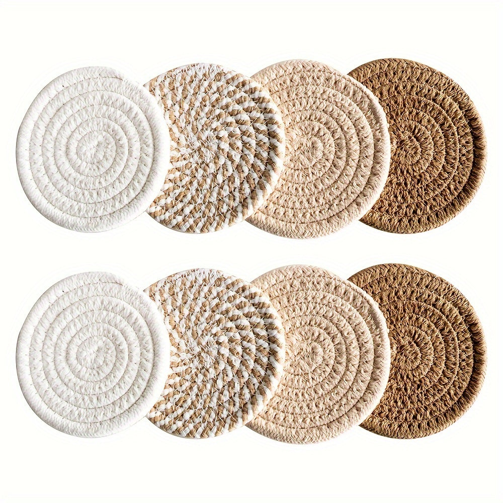 8pcs cocurse absorbant ensemble, tapis de boissons minimalistes pour table basse décor, cadeau de pendaison de maison de bar, série brune, mélange de polyester 100%, doublure de tissu non tissé
