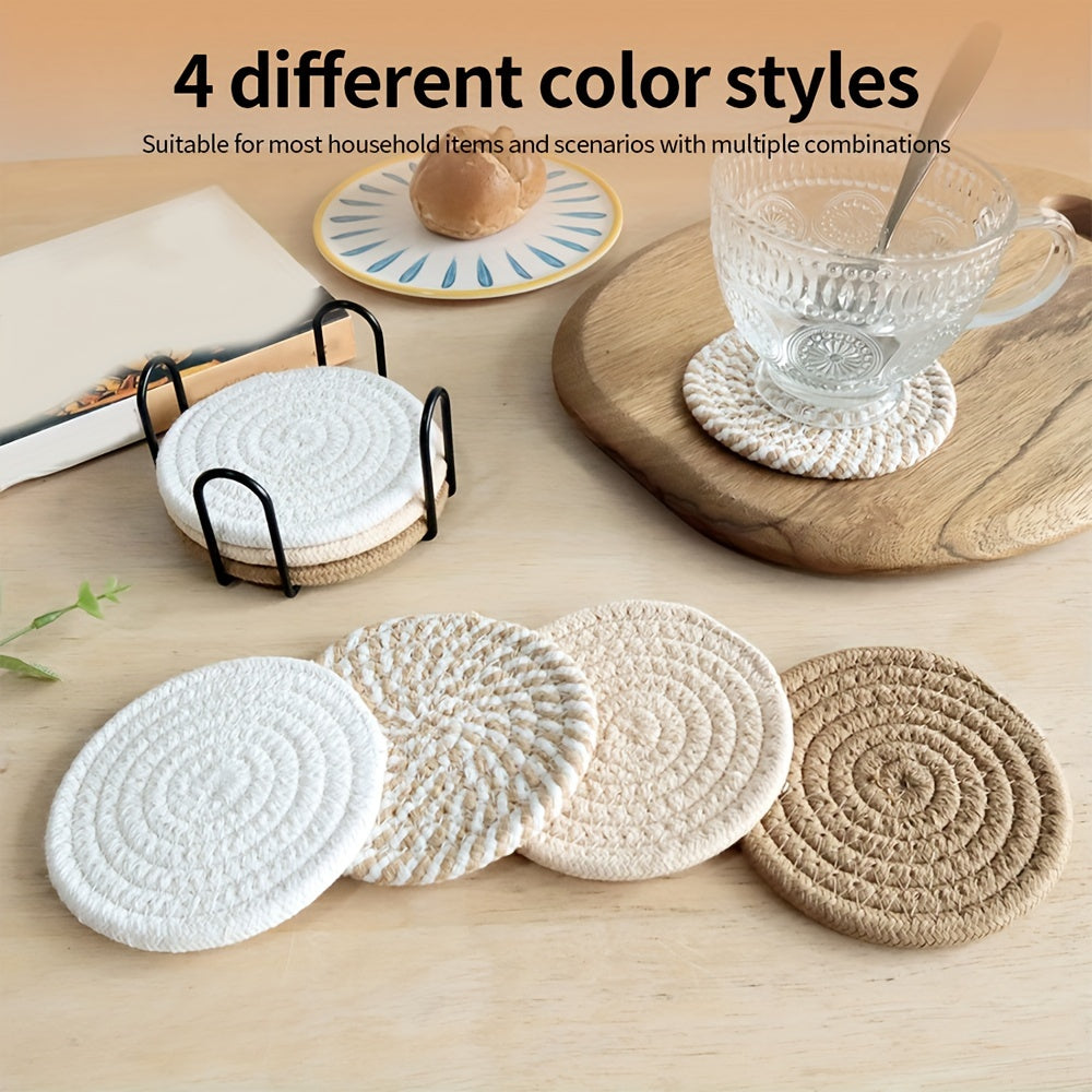 8pcs cocurse absorbant ensemble, tapis de boissons minimalistes pour table basse décor, cadeau de pendaison de maison de bar, série brune, mélange de polyester 100%, doublure de tissu non tissé