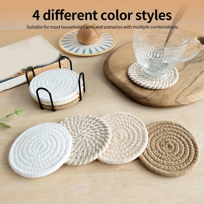 8pcs cocurse absorbant ensemble, tapis de boissons minimalistes pour table basse décor, cadeau de pendaison de maison de bar, série brune, mélange de polyester 100%, doublure de tissu non tissé