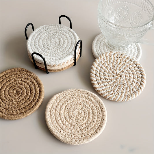 8pcs cocurse absorbant ensemble, tapis de boissons minimalistes pour table basse décor, cadeau de pendaison de maison de bar, série brune, mélange de polyester 100%, doublure de tissu non tissé